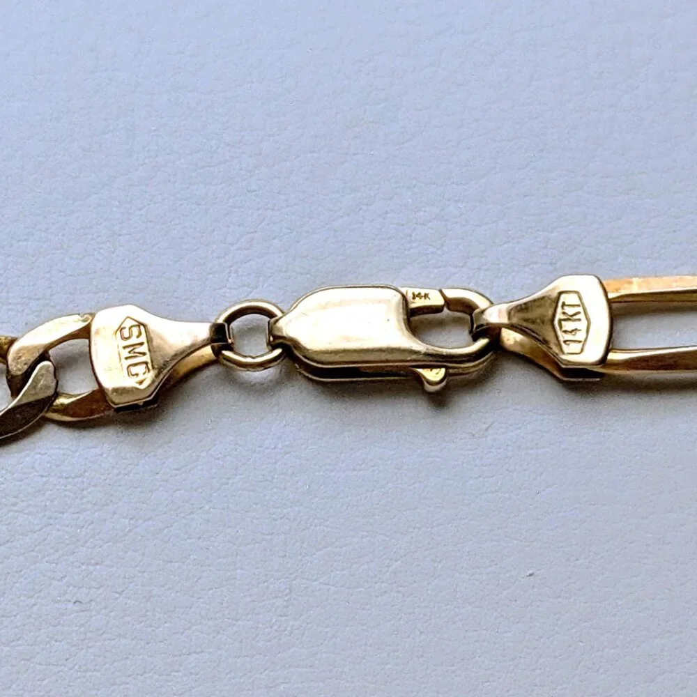 Vintage Italy Designer Unisex Solid 14K Yellow Gold Figaro Link Chain Bracelet